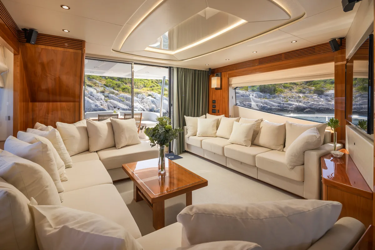 Salon of Opal Adriatic, a Sunseeker International Sunseeker 75 yacht at Seget Donji, Croatia