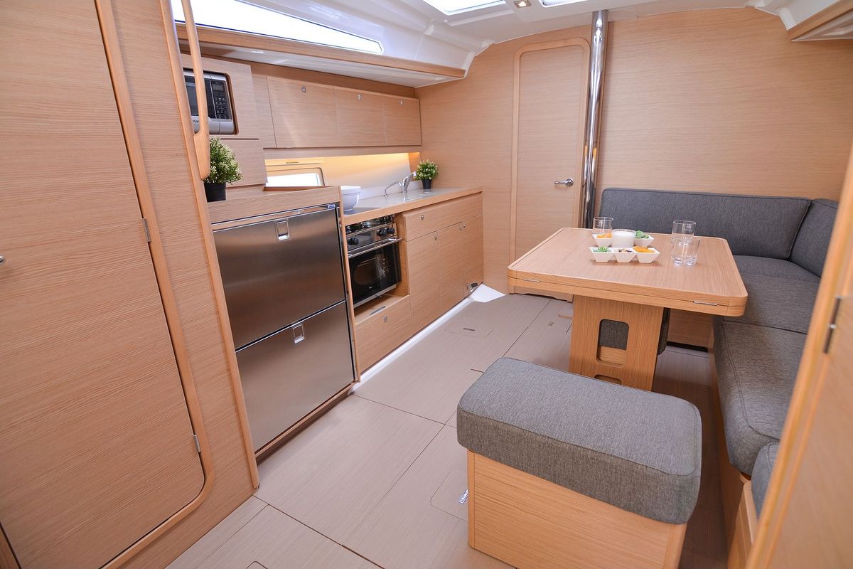Galley of Bellini, a Dufour 390 Grand Large sailboat at Gouvia, Greece