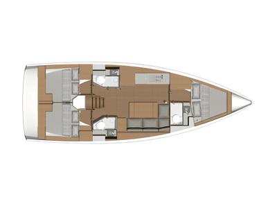 Floor plan of Bellini, a Dufour 390 Grand Large sailboat at Gouvia, Greece