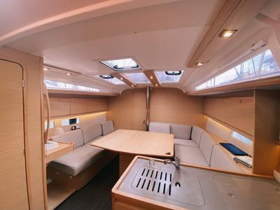 Salon of Nafrayou, a Dufour 390 GL sailboat at Marseille, France