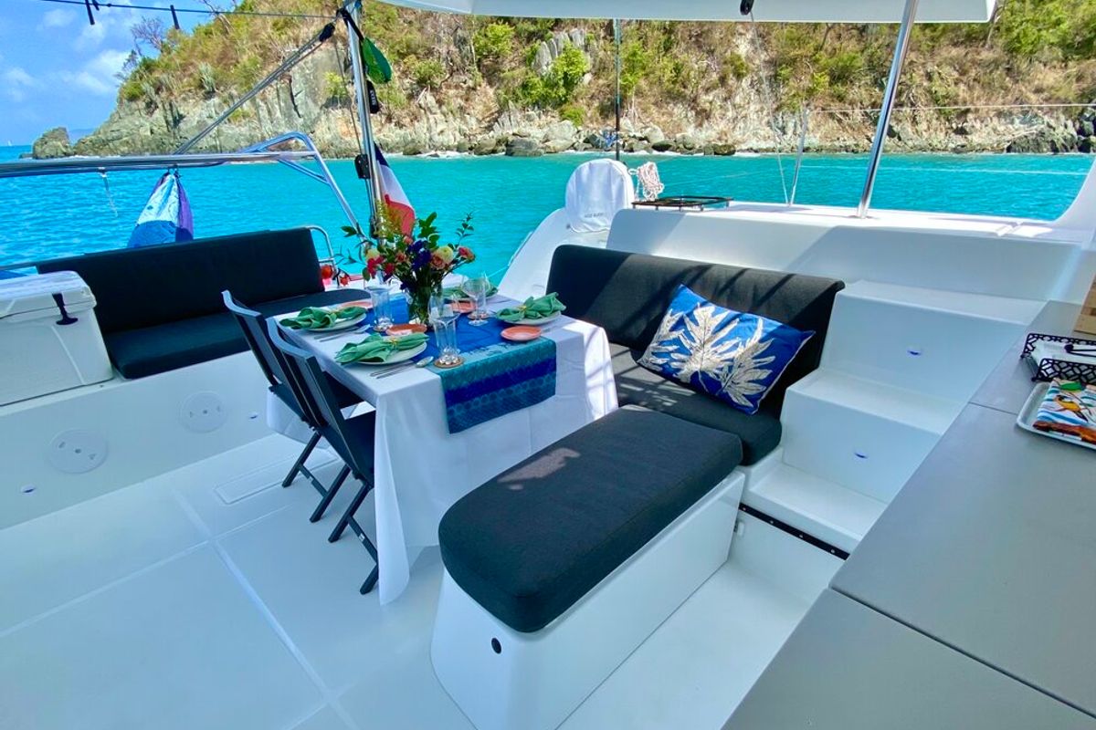 Deck of Maryna, a Lagoon 46 catamaran at Seychelles, Eden Island Marina, Seychelles