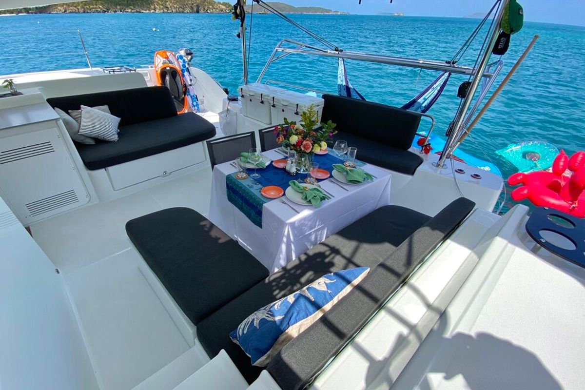 Deck of Maryna, a Lagoon 46 catamaran at Seychelles, Eden Island Marina, Seychelles