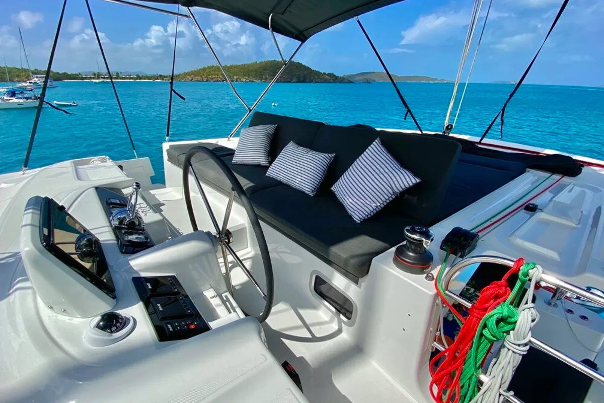 Deck of Maryna, a Lagoon 46 catamaran at Seychelles, Eden Island Marina, Seychelles