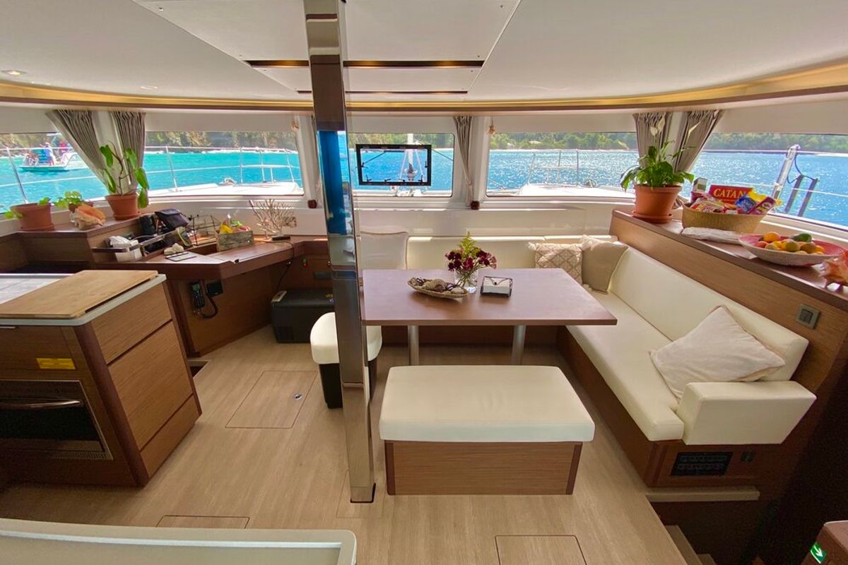 Salon of Maryna, a Lagoon 46 catamaran at Seychelles, Eden Island Marina, Seychelles