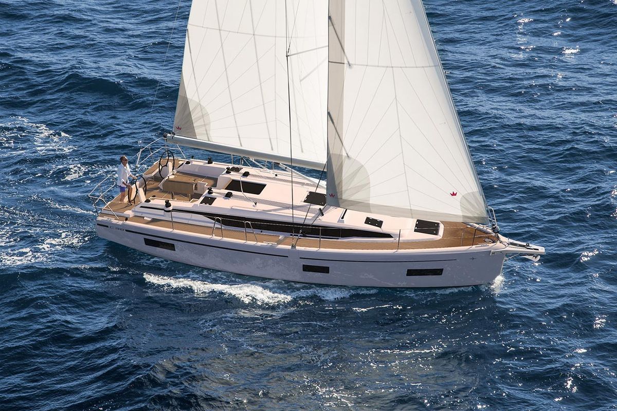 Exterior view of Lepanto, a Bavaria C38 sailboat at Fethiye, Turkey