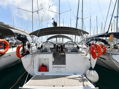 Deck of Sarsala, a Hanse Yachts Hanse 458 sailboat at Fethiye, Turkey