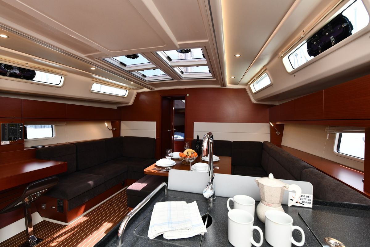 Galley of Sarsala, a Hanse Yachts Hanse 458 sailboat at Fethiye, Turkey