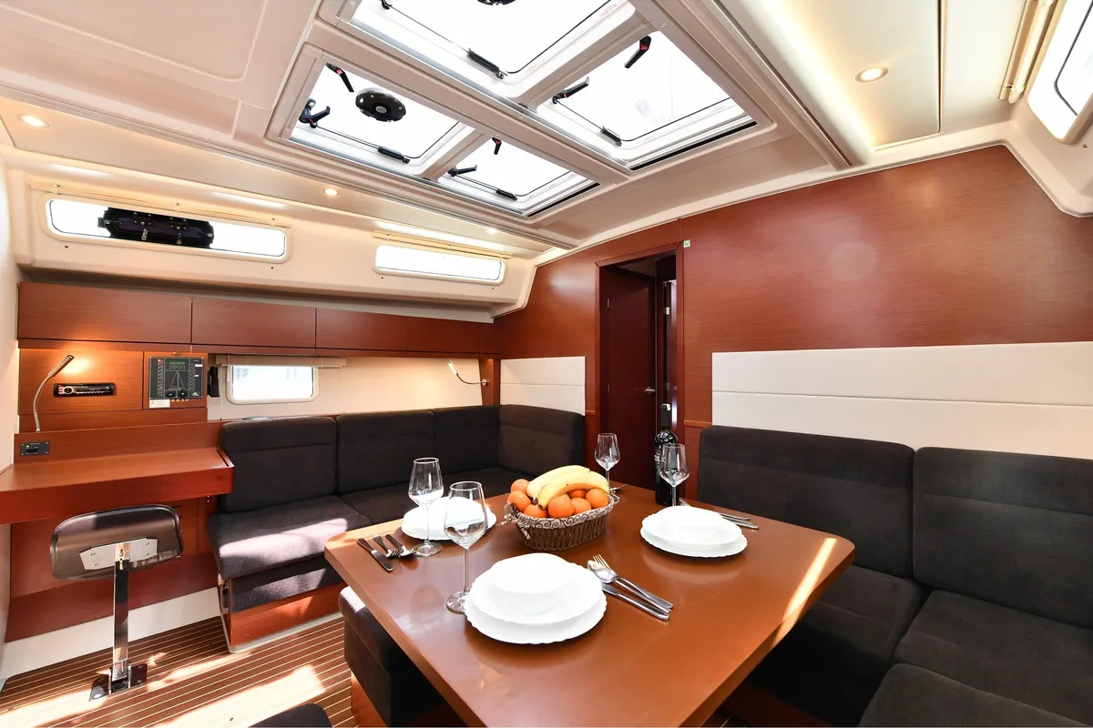 Salon of Sarsala, a Hanse Yachts Hanse 458 sailboat at Fethiye, Turkey