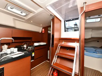 Galley of Sarsala, a Hanse Yachts Hanse 458 sailboat at Fethiye, Turkey