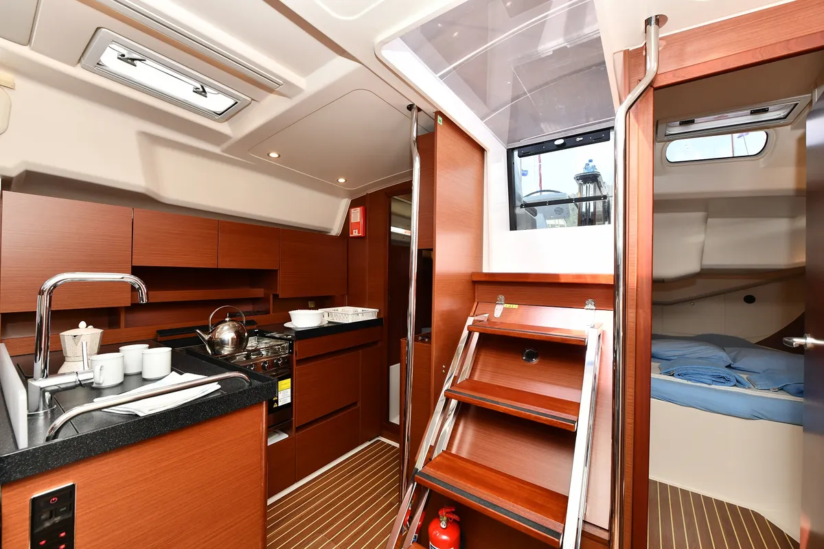 Galley of Sarsala, a Hanse Yachts Hanse 458 sailboat at Fethiye, Turkey