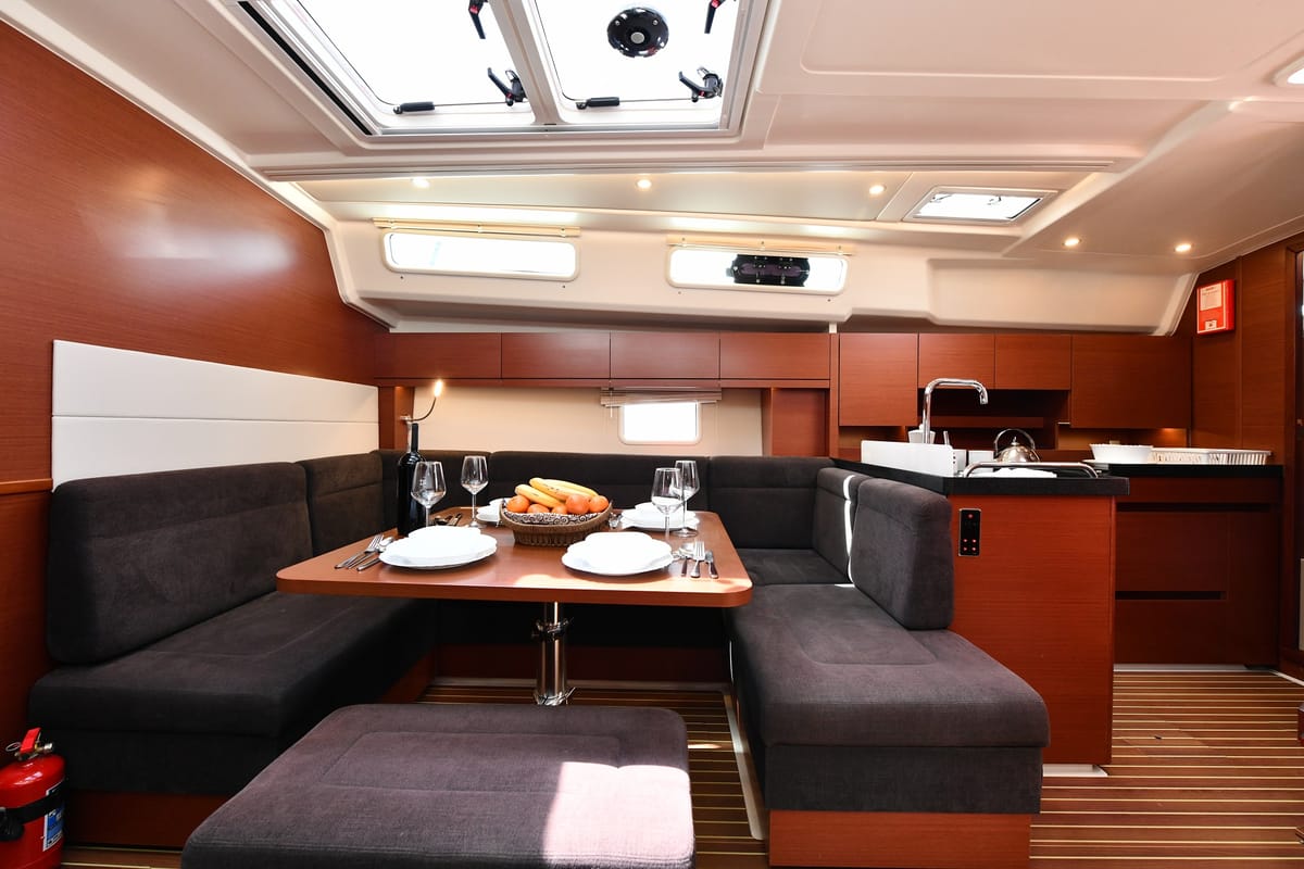 Salon of Sarsala, a Hanse Yachts Hanse 458 sailboat at Fethiye, Turkey