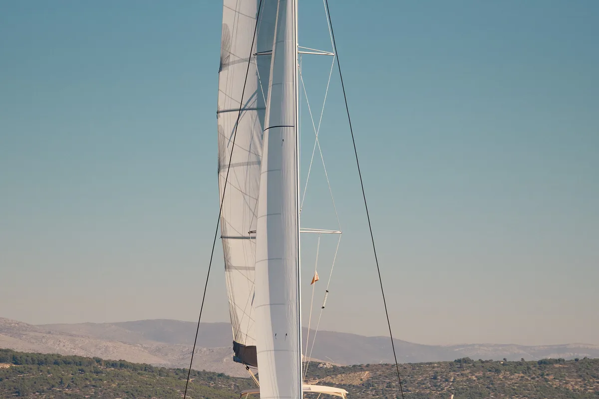 Exterior view of Gemini, a Lagoon 46 catamaran at Grad Trogir, Croatia