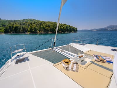 Deck of Gemini, a Lagoon 46 catamaran at Grad Trogir, Croatia