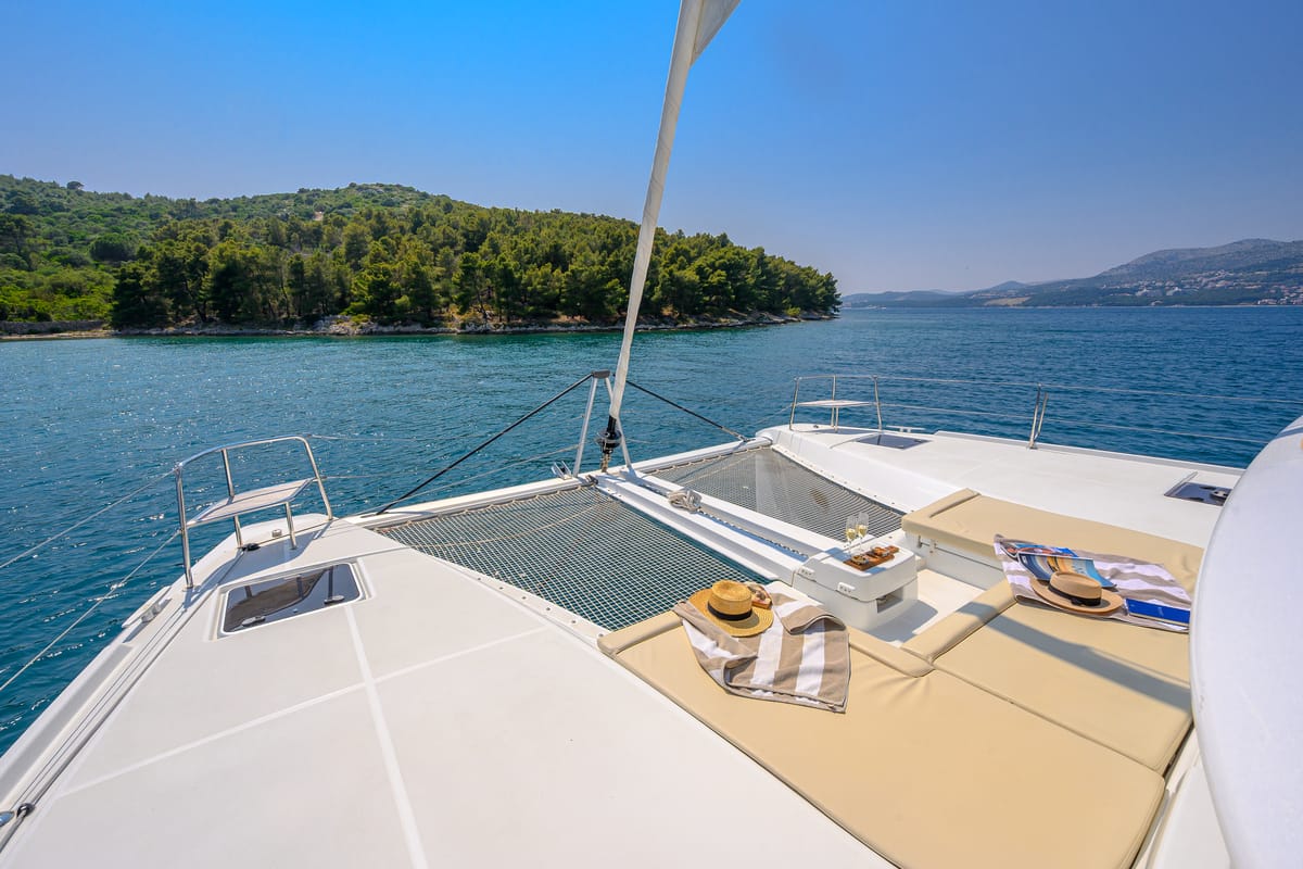 Deck of Gemini, a Lagoon 46 catamaran at Grad Trogir, Croatia