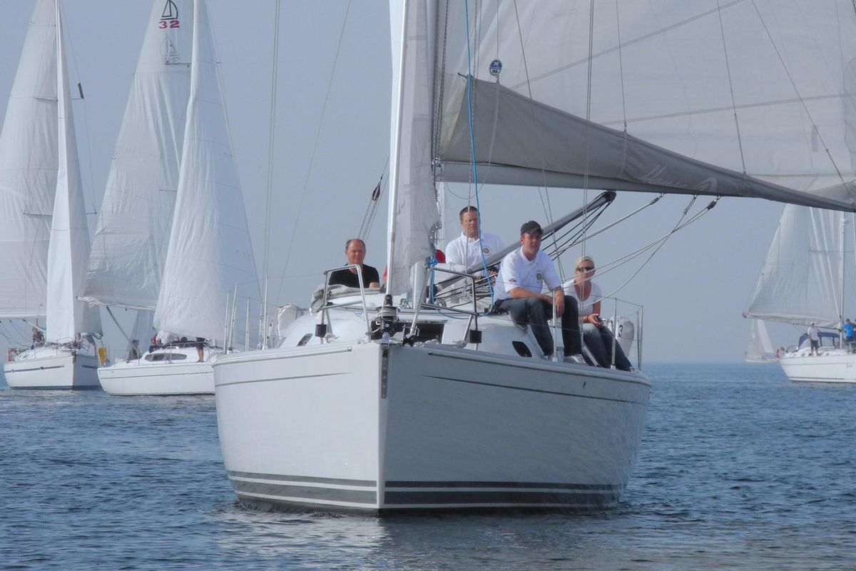 Exterior view of Minie, a Hanse Yachts Hanse 370 sailboat at Heiligenhafen, Germany
