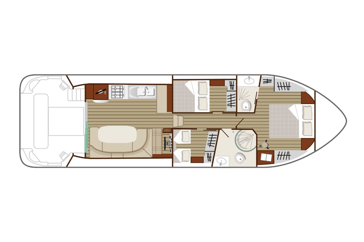 Floor plan of Opus, a Nicols Estivale Sixto motorboat at Grez-Neuville, France
