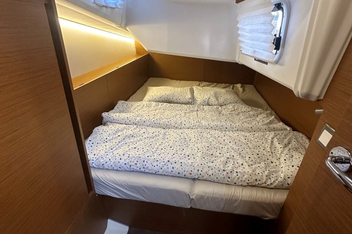 Cabin on Princess Tia, a Jeanneau Sun Odyssey 380 sailboat at Punat, Croatia
