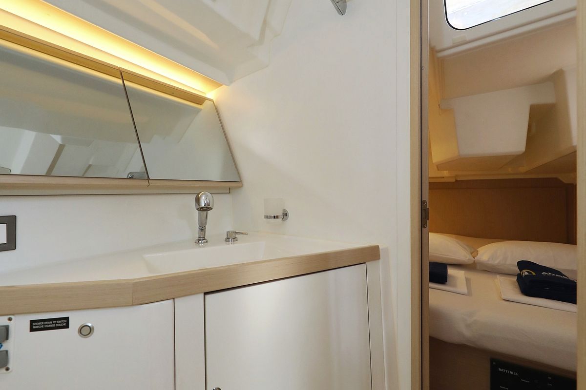Head on Sasool, a Beneteau Oceanis 46.1 sailboat at Grad Trogir, Croatia
