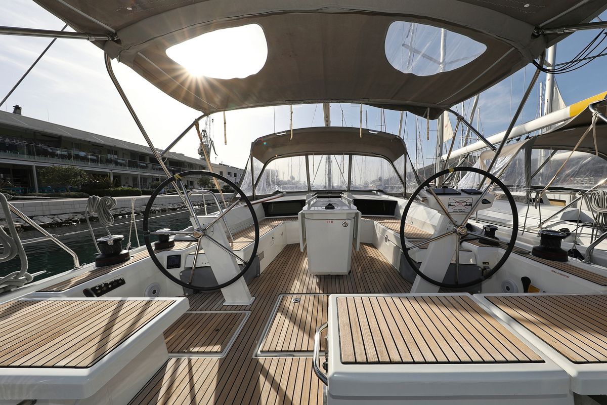 Cockpit of Sasool, a Beneteau Oceanis 46.1 sailboat at Grad Trogir, Croatia