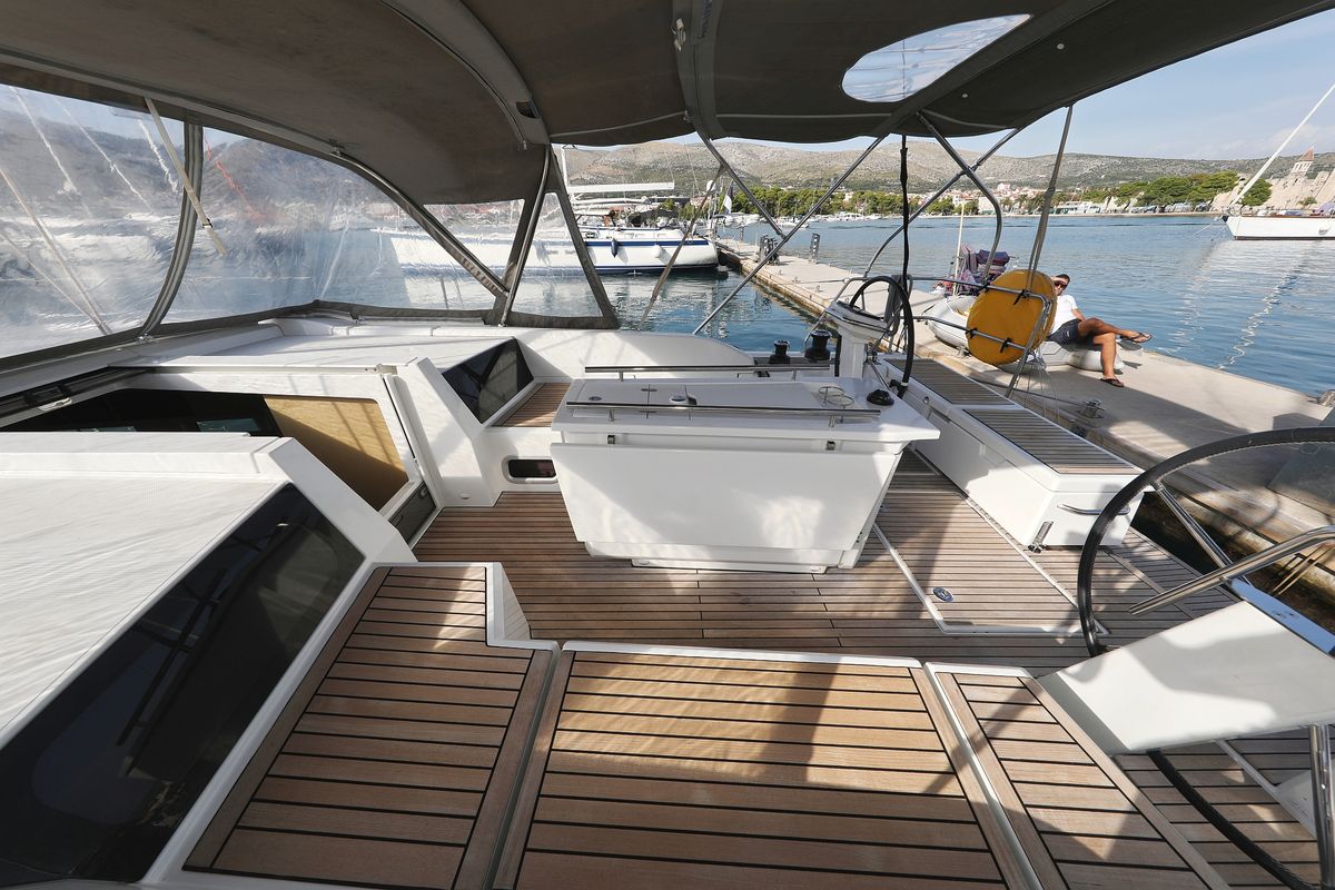 Deck of Sasool, a Beneteau Oceanis 46.1 sailboat at Grad Trogir, Croatia
