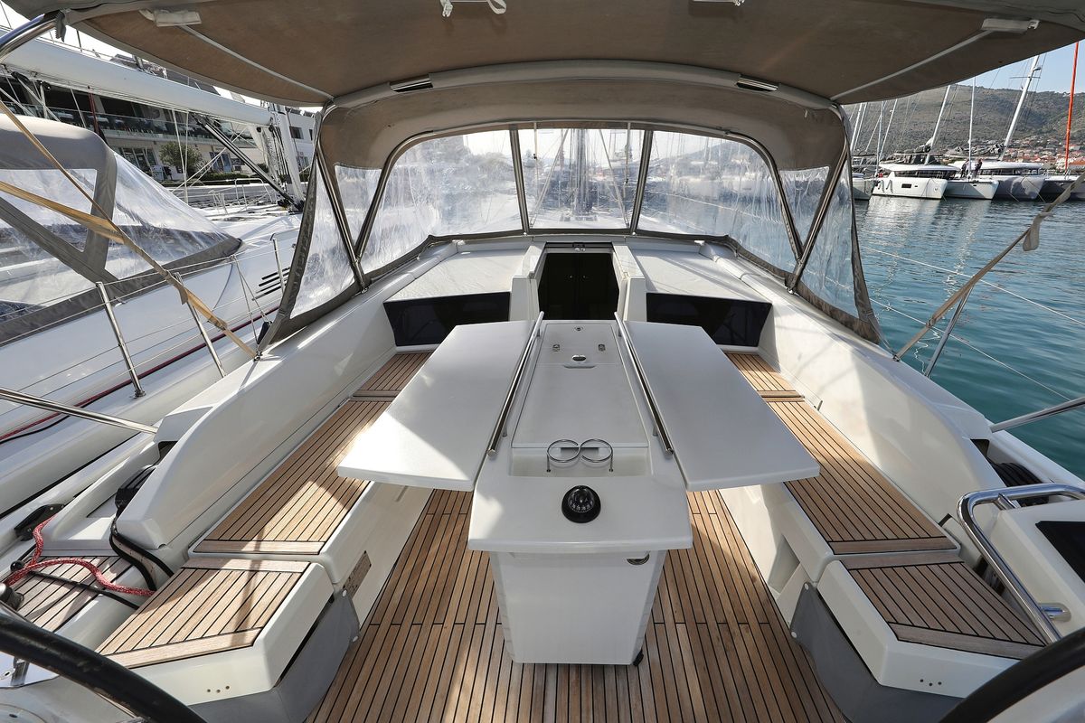 Deck of Sasool, a Beneteau Oceanis 46.1 sailboat at Grad Trogir, Croatia