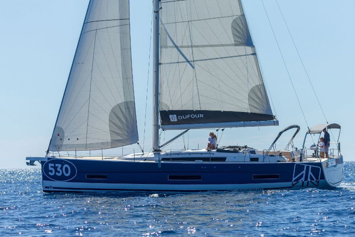 Exterior view of PERSEIDE, a Dufour 530 sailboat at Capo d'Orlando, Italy
