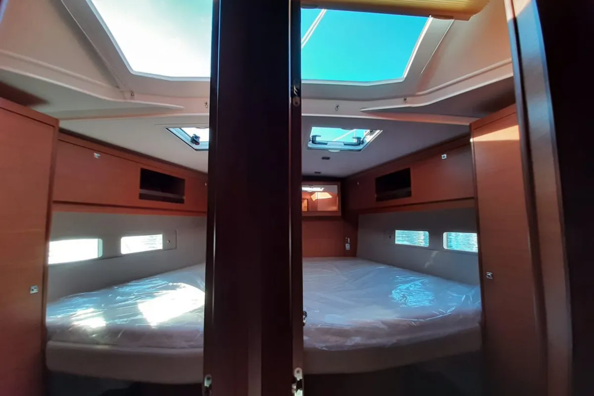 Cabin on PERSEIDE, a Dufour 530 sailboat at Capo d'Orlando, Italy