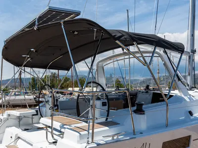 Cockpit of Argyroula, a Beneteau Oceanis 41.1 sailboat at Municipal Unit of Lefkada, Greece