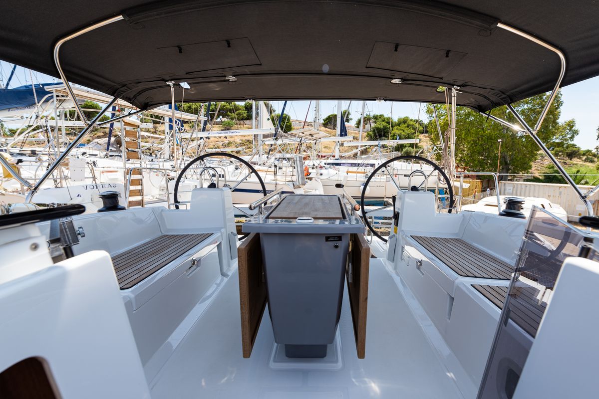 Cockpit of Argyroula, a Beneteau Oceanis 41.1 sailboat at Municipal Unit of Lefkada, Greece