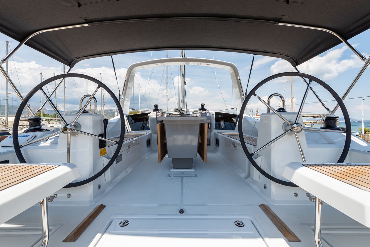 Cockpit of Argyroula, a Beneteau Oceanis 41.1 sailboat at Municipal Unit of Lefkada, Greece