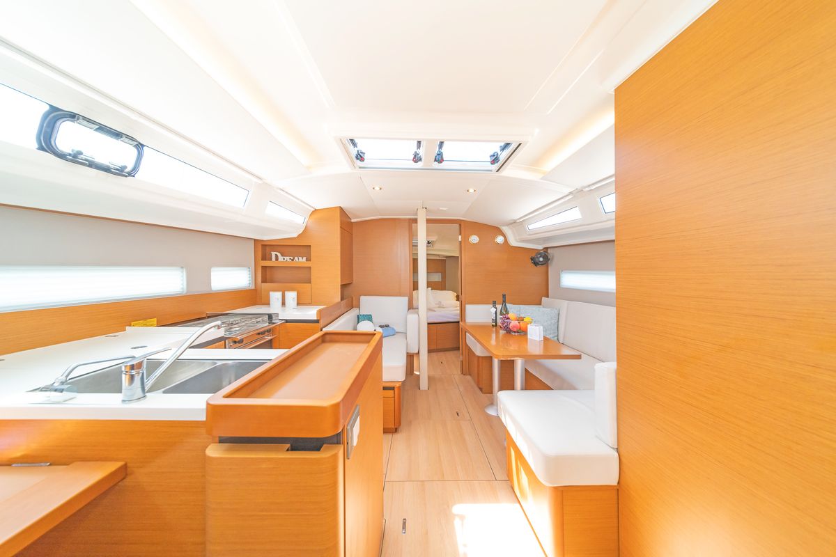 Salon of Zheng Yi Sao, a Jeanneau Sun Odyssey 410 sailboat at Athens, Greece