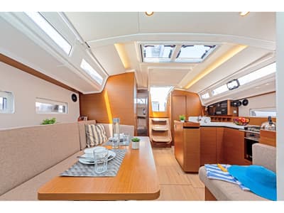 Salon of Zheng Yi Sao, a Jeanneau Sun Odyssey 410 sailboat at Athens, Greece