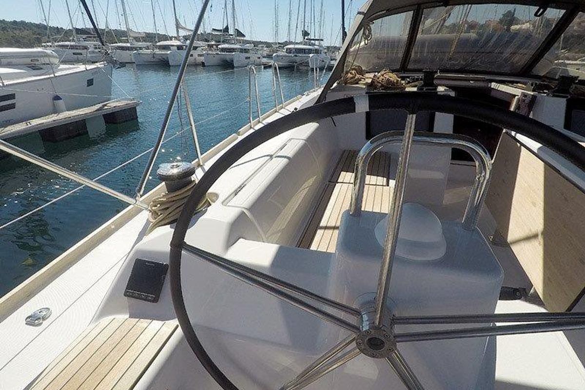 Cockpit of Petra, a Dufour 460 GL sailboat at Grad Šibenik, Croatia