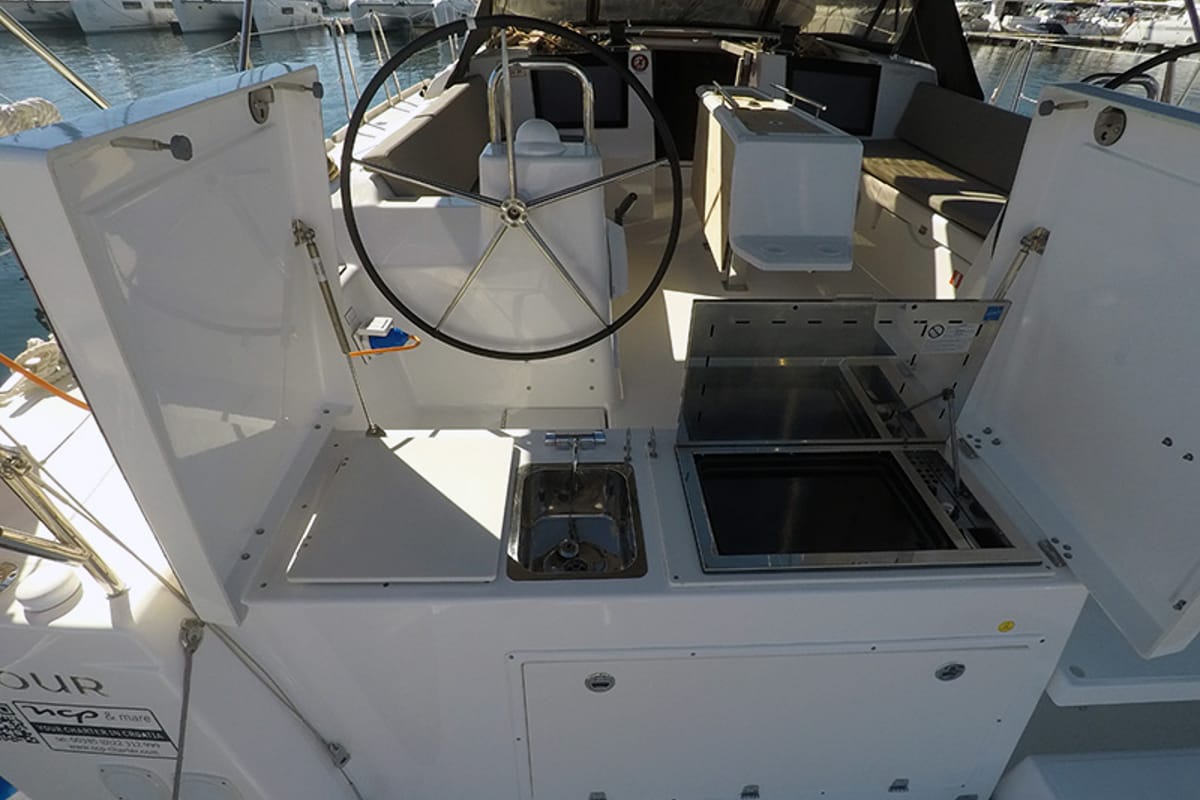 Deck of Petra, a Dufour 460 GL sailboat at Grad Šibenik, Croatia