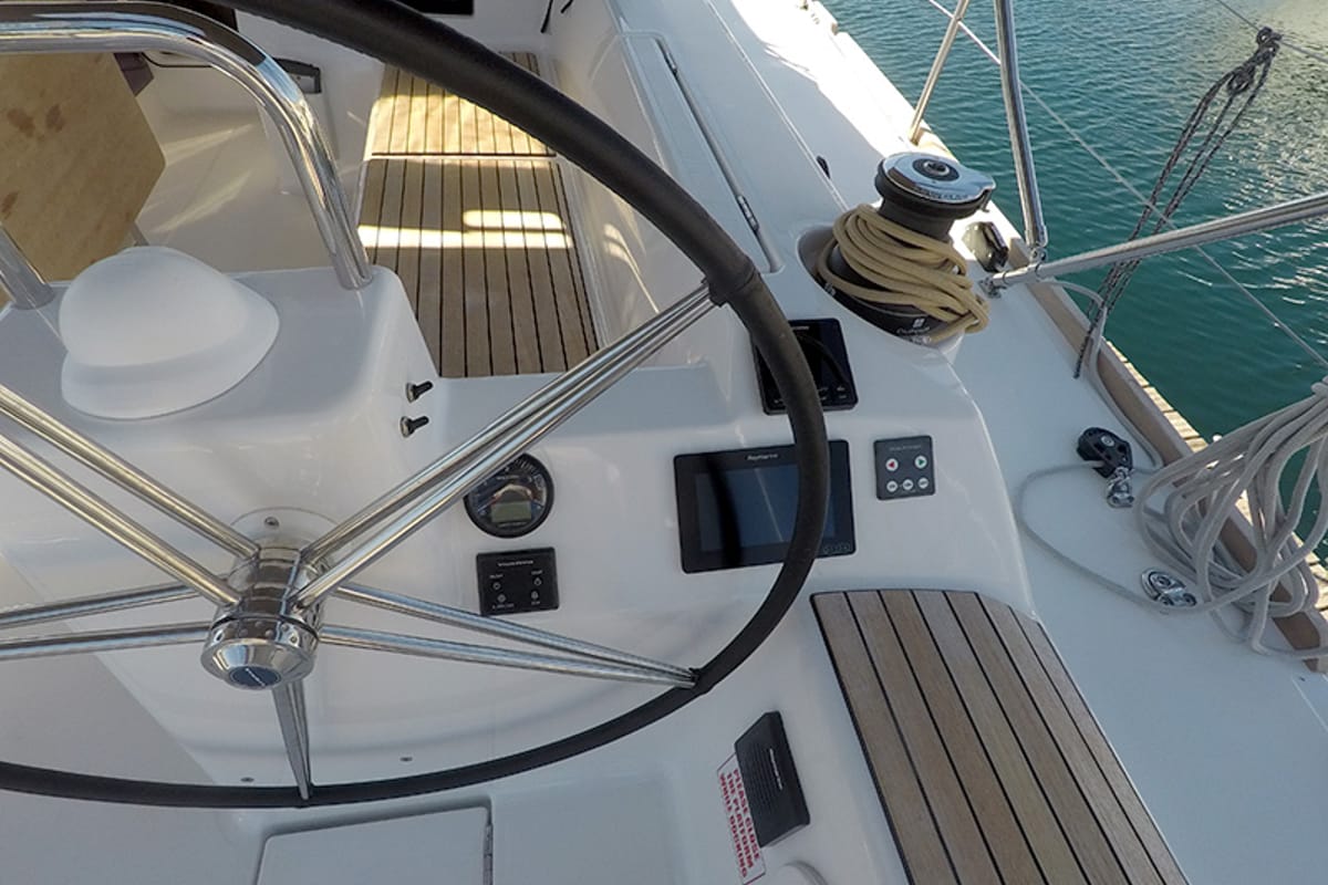 Cockpit of Petra, a Dufour 460 GL sailboat at Grad Šibenik, Croatia