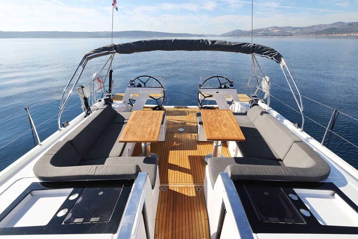 Deck of Tropea, a Hanse Yachts Hanse 510 sailboat at Grad Kaštela, Croatia