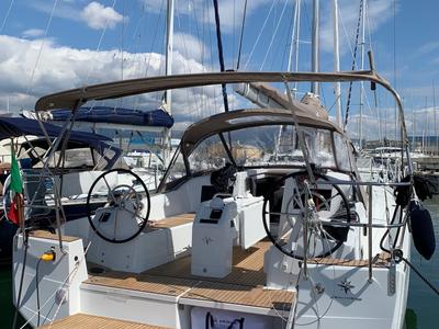 Cockpit of Bella, a Jeanneau Sun Odyssey 410 sailboat at Piombino, Italy