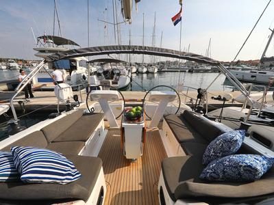 Cockpit of Terna, a Hanse Yachts Hanse 458 sailboat at Grad Šibenik, Croatia
