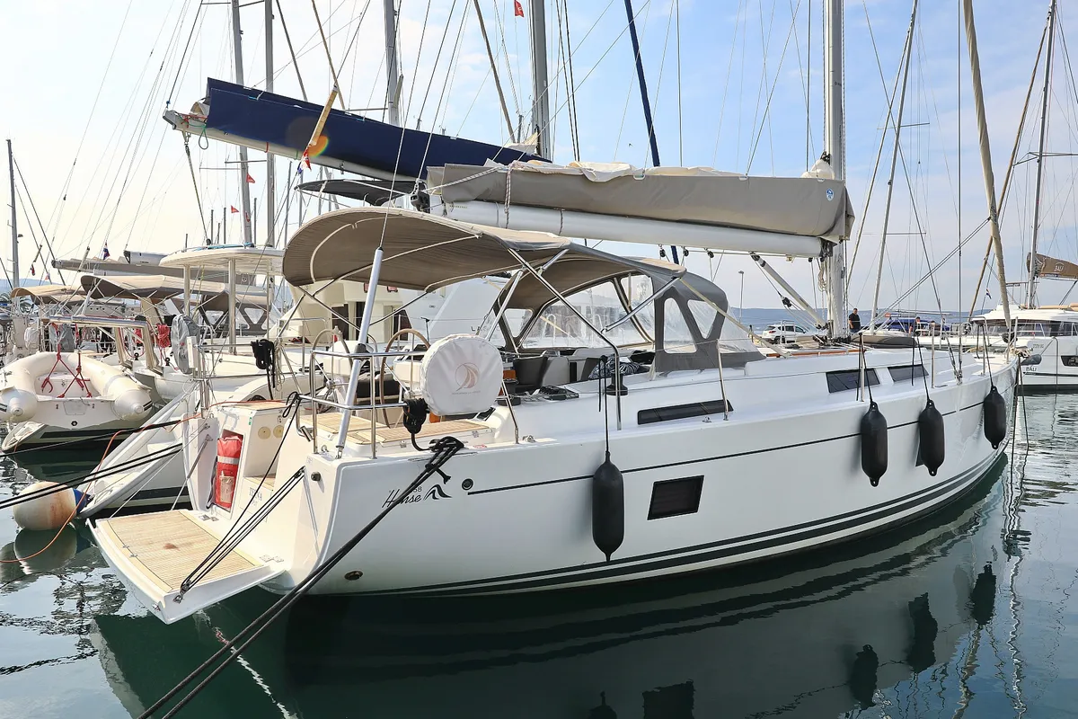 Exterior view of Terna, a Hanse Yachts Hanse 458 sailboat at Grad Šibenik, Croatia