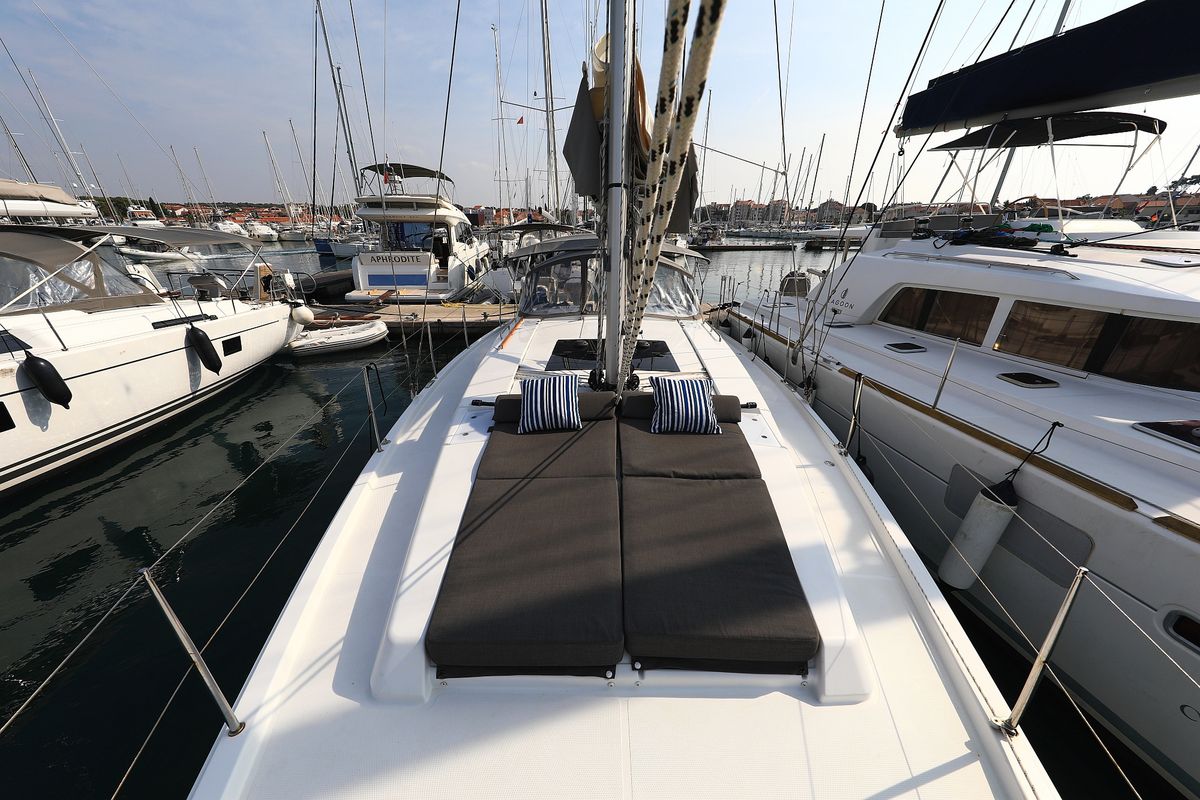Deck of Terna, a Hanse Yachts Hanse 458 sailboat at Grad Šibenik, Croatia