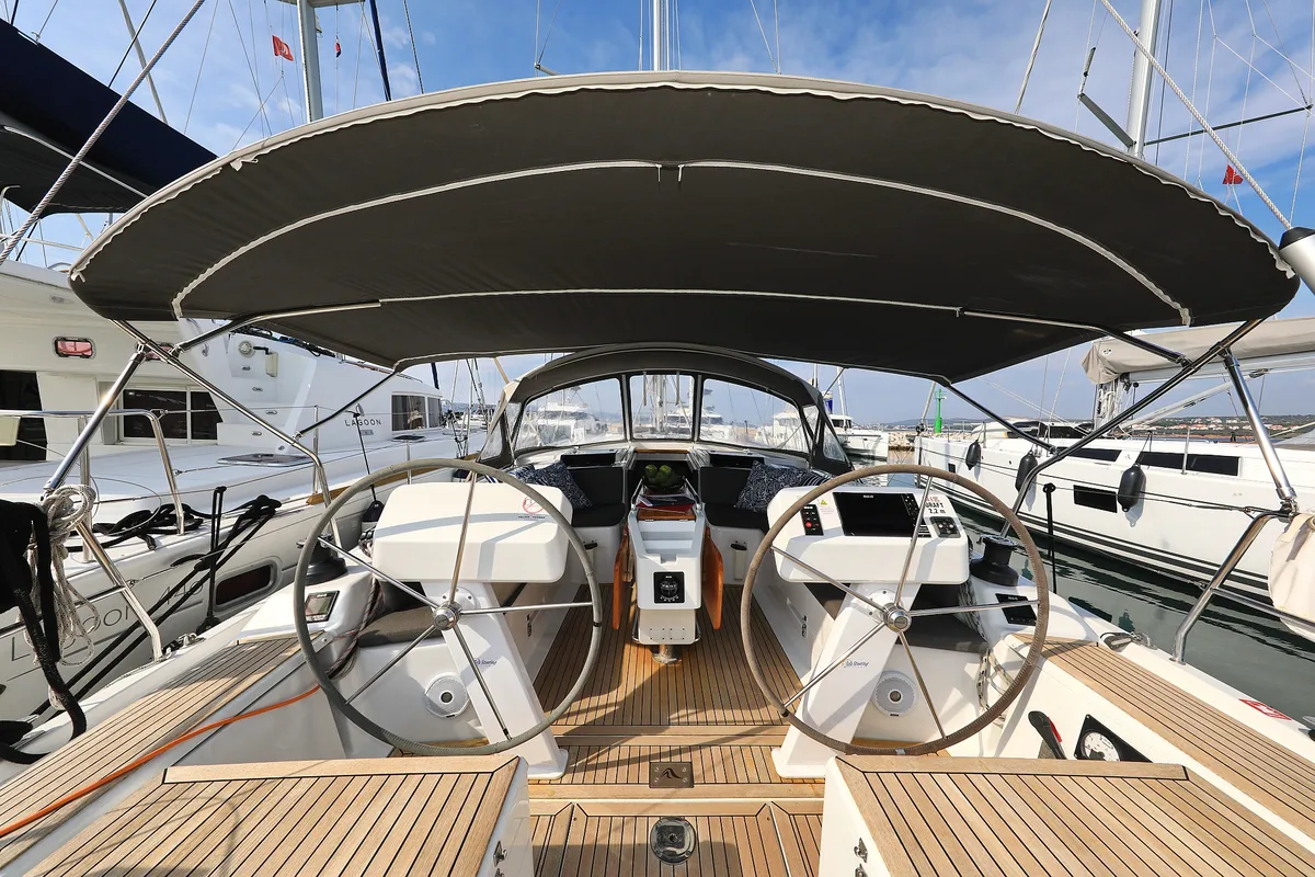 Cockpit of Terna, a Hanse Yachts Hanse 458 sailboat at Grad Šibenik, Croatia