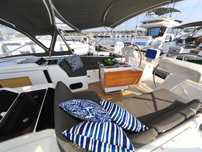 Deck of Terna, a Hanse Yachts Hanse 458 sailboat at Grad Šibenik, Croatia