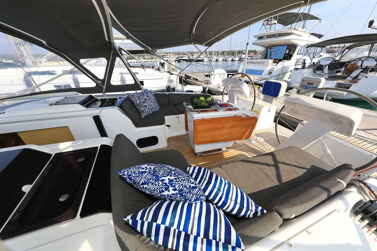 Deck of Terna, a Hanse Yachts Hanse 458 sailboat at Grad Šibenik, Croatia