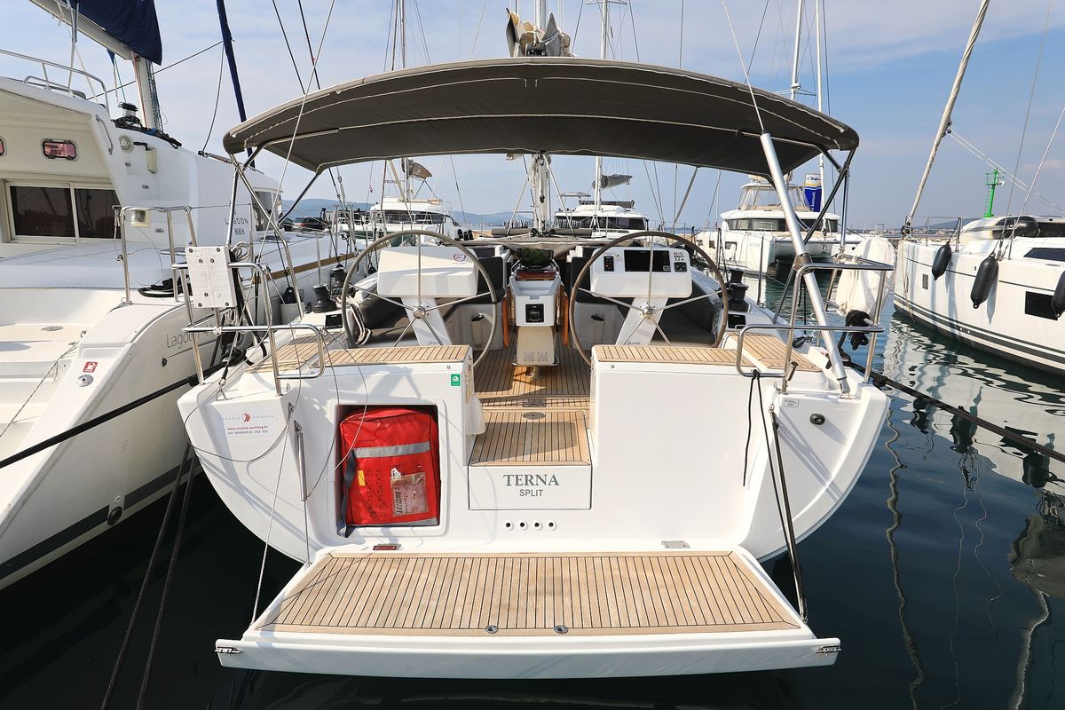 Exterior view of Terna, a Hanse Yachts Hanse 458 sailboat at Grad Šibenik, Croatia