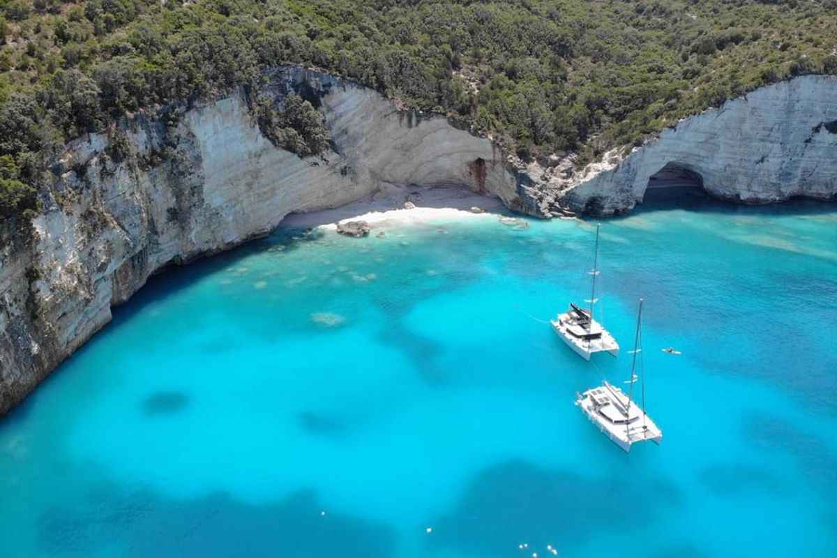 Exterior view of Atlantis, a Lagoon 620 catamaran at Lavreotiki Municipal Unit, Greece