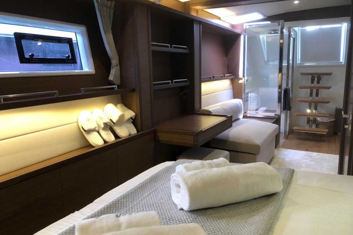 Cabin on Atlantis, a Lagoon 620 catamaran at Lavreotiki Municipal Unit, Greece