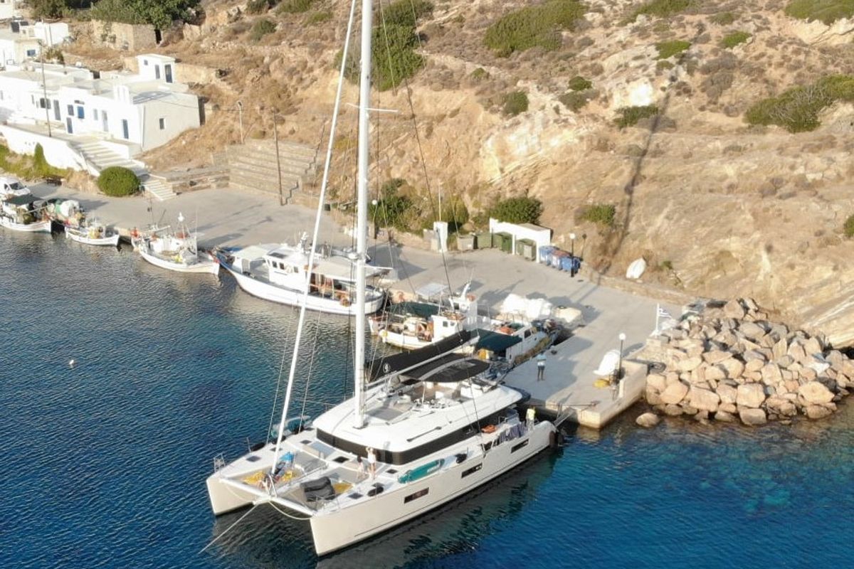 Exterior view of Atlantis, a Lagoon 620 catamaran at Lavreotiki Municipal Unit, Greece
