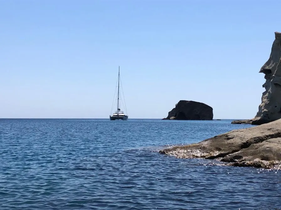 Exterior view of Atlantis, a Lagoon 620 catamaran at Lavreotiki Municipal Unit, Greece