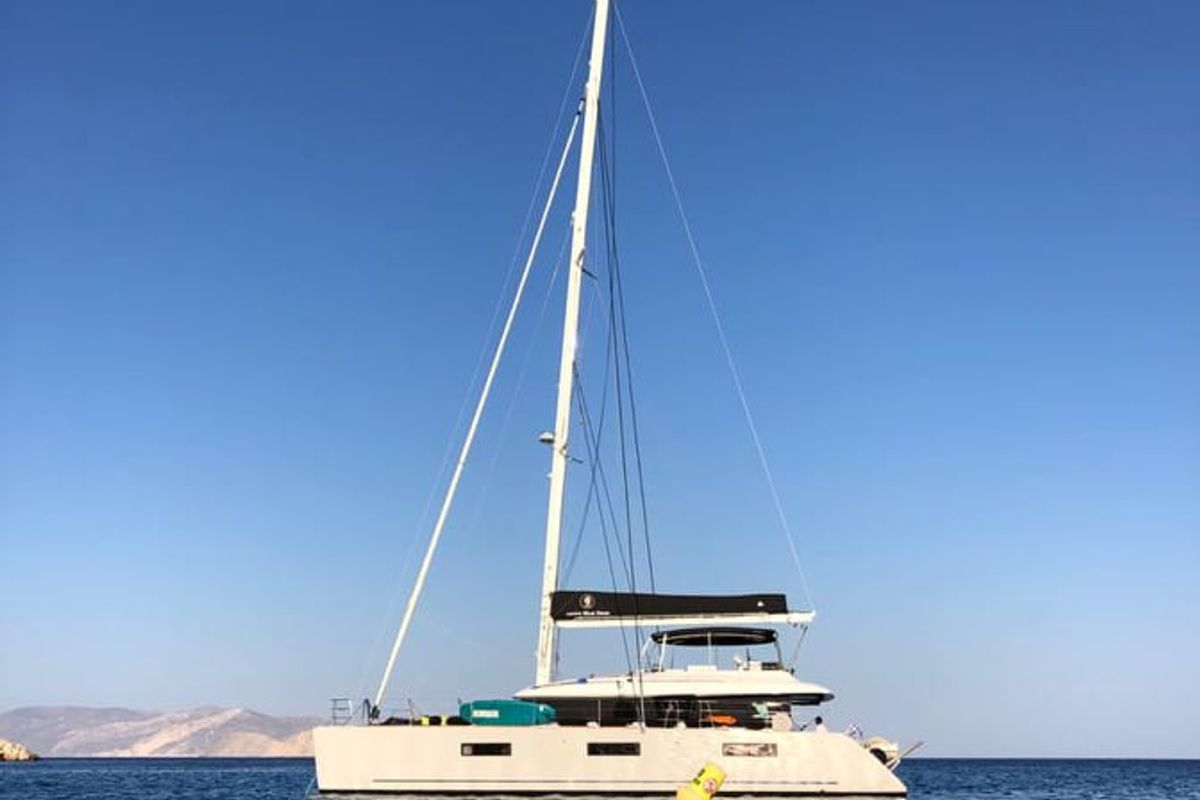 Exterior view of Atlantis, a Lagoon 620 catamaran at Lavreotiki Municipal Unit, Greece