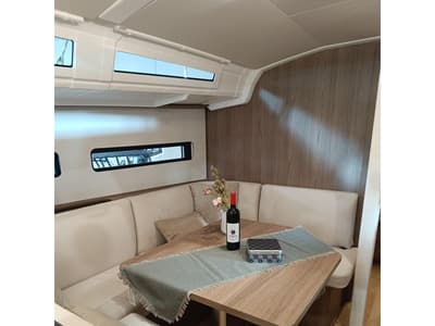 Salon of Myriana, a Jeanneau Sun Odyssey 415 sailboat at Marpissa, Greece